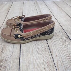 SPERRY angel fish gold metallic leopard print boat shoes 6.5 MINT like new!